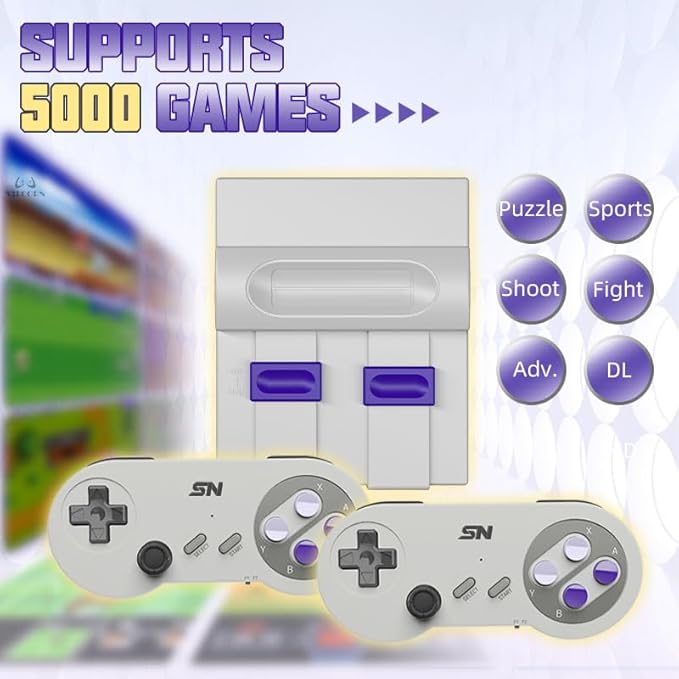 Video Game Console 16Bit Super Game Machine Built in 5000 Classic Games Support HDMI 4K TV Plug Play Retro Gaming Console System with Dual Wireless Controllers Gift