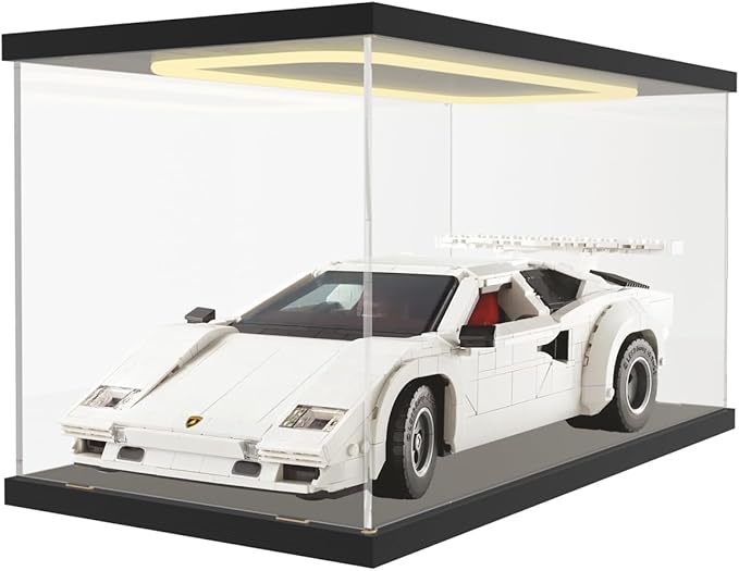 Nynelly Acrylic Display Case for Collectibles with Light, Clear Display Boxes for Lego 42204 10295 42176 10330 21339, Model Car Display Case, Dustproof Storage Showcase for Figurine, 15.7x7.9x7.9in