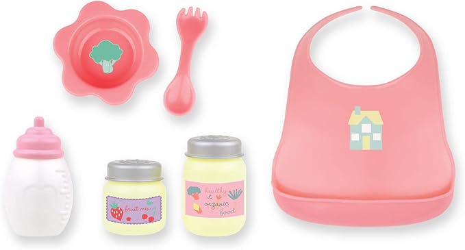 JC Toys - Doll High Chair | Fits Dolls up to 17" | Easy to Clean | Simple Assembly | 7 Piece Play Set| Ages 2+, Pink/Blue