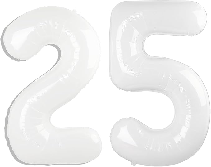 40 Inch White Number 25 Digital Balloon,Jumbo Mylar Foil Helium Balloon for 25 Balloons for Birthday Party,Wedding Anniversary Party Decorations