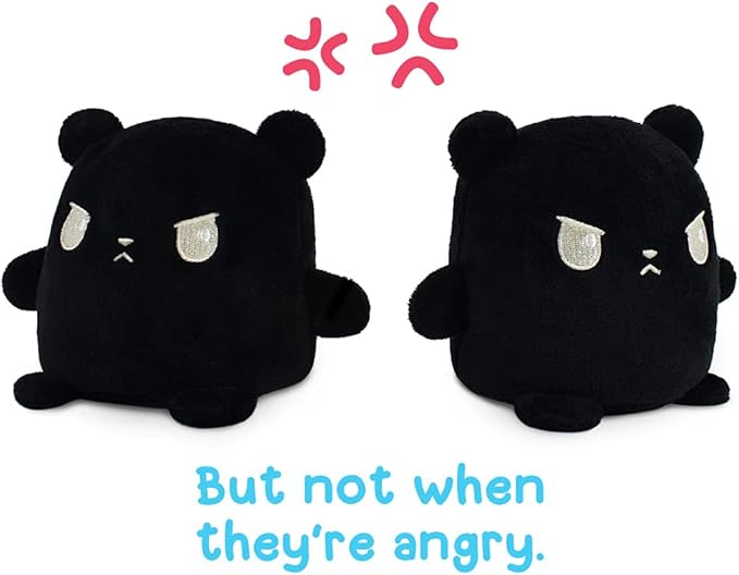TeeTurtle - Plushmates - Magnetic Reversible Plushies that hold hands when happy - Black Bear - Huggable and Soft Sensory Fidget Toy Stuffed Animals That Show Your Mood - Gift for Kids and Adults!