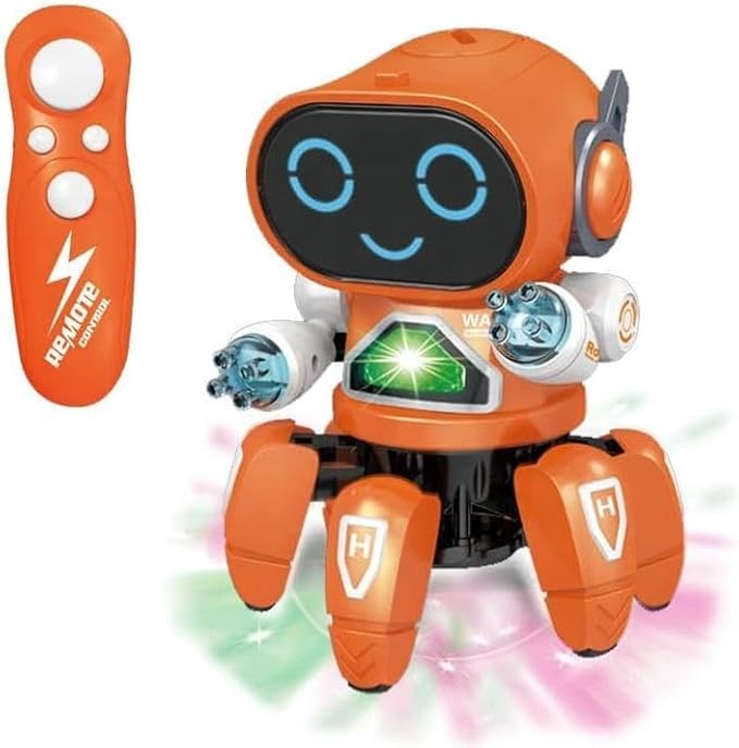 Remote Control Dancing Robot Toy with LED Lights and Music, Orange Electronic Interactive STEM Educational Gift for Kids 6-9 Years