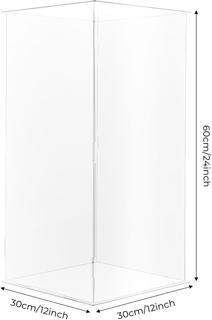 Acrylic Display Case (12 x 12 x 24 inch), Tall Clear Plastic Box Dust Proof Action Figures Toy Acrylic Case, Collectibles Display Case Display Countertop Box for Display Figures Dolls