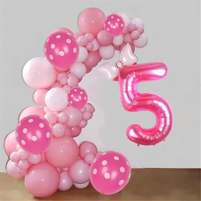 40 Inch Pink Number 5 Balloon with Mini Bow Balloon for Girls 5th Birthday Decorations, Pink Girl Princess Western Cowgirl Theme Birthday Party Balloons Decorations Supplies