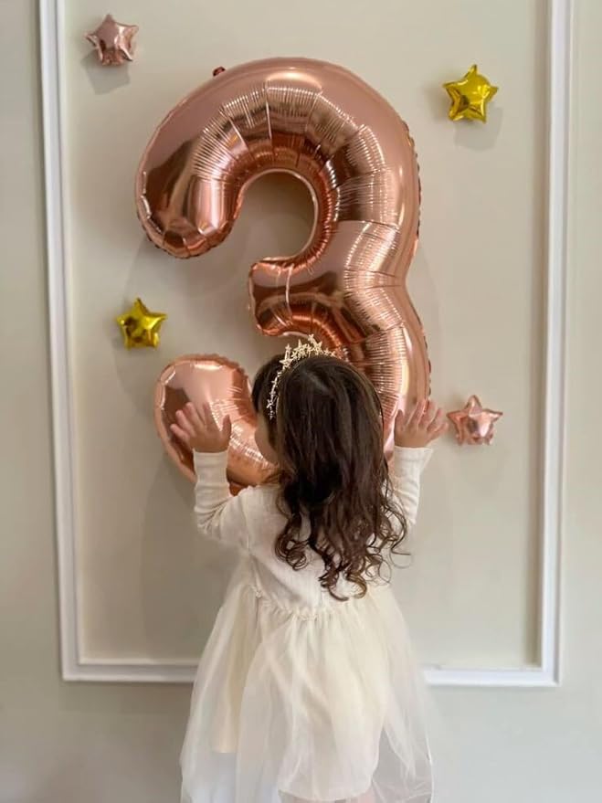 40 Inch Rose Gold 3 Large Number Balloon, 3 13 23 30 33 36 Rose Gold Birthday Party Decorations, Number Three Foil Balloons for Anniversary Party Graduations Celebration Supplies