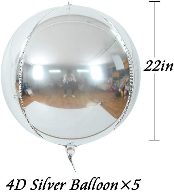 TONIFUL 8Pcs Large Silver 4D Giant Round Foil Balloon 22inch Big Mirror Metallic Mylar Sephere Balloons for Christmas New Year Birthday Party Graduation Wedding Bridal Shower Decoration Supplies