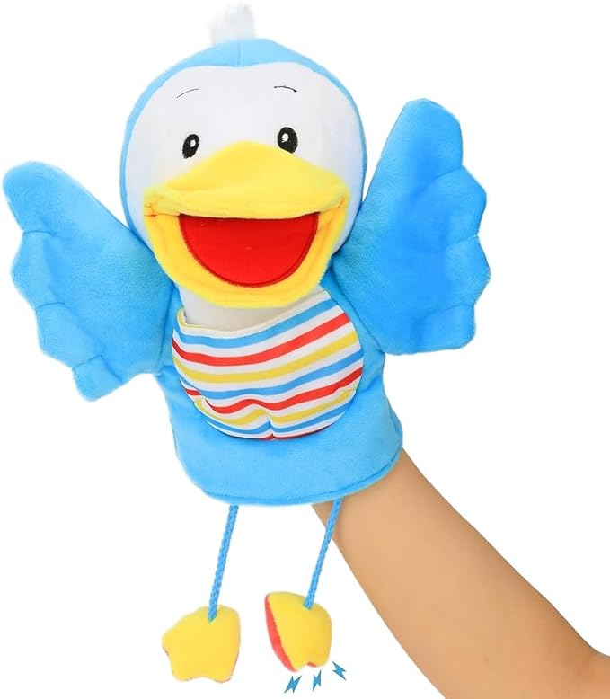 Hopearl Plush Bird Hand Puppet with Open Movable Mouth for Imaginative Play, Role Play, Interactive Toy for Storytelling Teaching Puppet Theater, Gifts for Kids Boys Girls, Blue, 16''