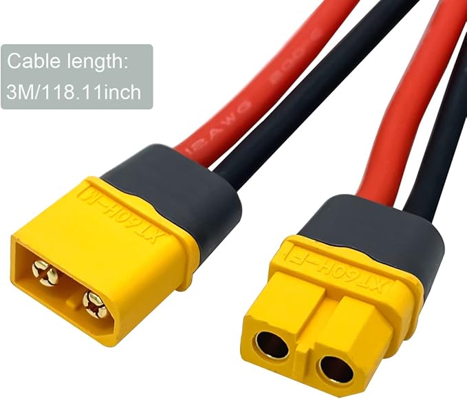 3PCS XT60H Plug Extension Cable XT60H Plug Male Connector to XT60H Plug Female Connector Wire Adapter with 11.8inch 14awg Silicone Wire