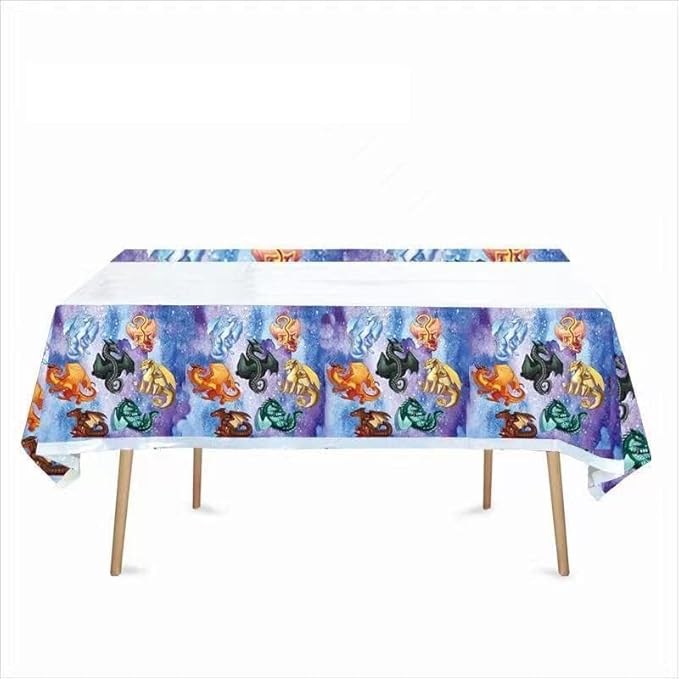 Jlemon 2pcs Wings of Fire Birthday Party Supplies Tablecloth Pack Plastic Table Covers for Kids Wings of Fire Dragon Theme Birthday Party Decorations 70x42.9 inch, White Blue