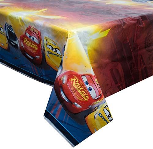 Unique Disney Cars Birthday Party Supplies Bundle Pack Includes 2 Plastic Table Cover 54" x 84" and 1 Dinosaur Sticker Sheet