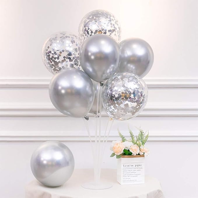 TONIFUL 4 Silver Balloon Stand Centerpiece Table Decorations for 25th Wedding Anniversary Bridal Shower 2026 Graduation Party Decoration, New Year 2026 Christmas Birthday Decorations