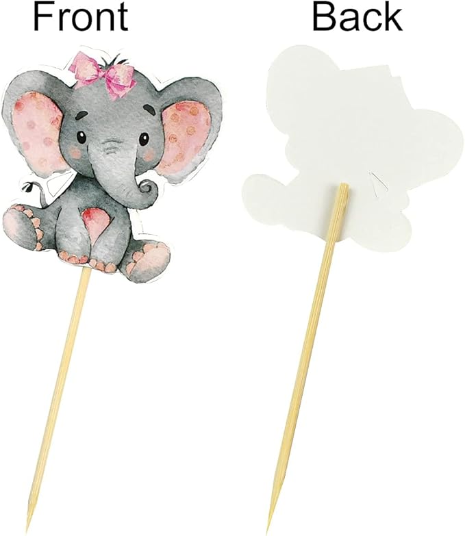 Yuntop 36 Pink Elephant Cupcake Toppers for Baby Shower, Birthday Party Supplies, Cake Decorations, Cute Baby Girl Cupcake Picks