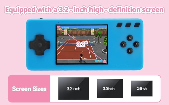 Handheld Game Console,Portable Video Game Console with Retro Games,3.2" Screen,Rechargeable Battery,Built-in Headphones and Built-in Bow Ultimate Kid Christmas Birthday Gift for Kids (Purple + Blue)