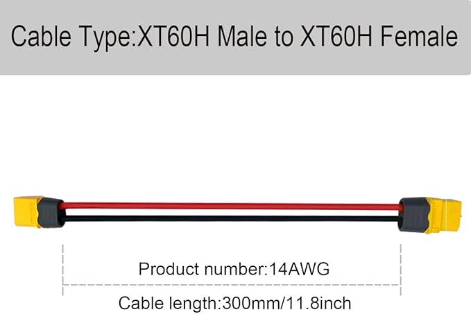 3PCS XT60H Plug Extension Cable XT60H Plug Male Connector to XT60H Plug Female Connector Wire Adapter with 11.8inch 14awg Silicone Wire