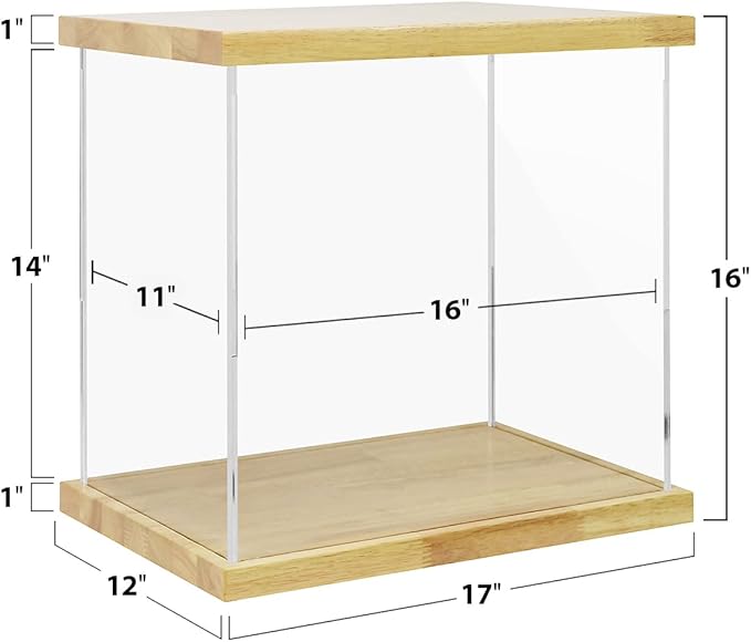 BenchPro Clear Acrylic Display Case for Trophy, Collectibles, Assemble Cube Display Box Stand Dust Proof Protection Showcase for Action Figures Toys. (1" Thick Wood, 16" H x 17" L x 12" D)