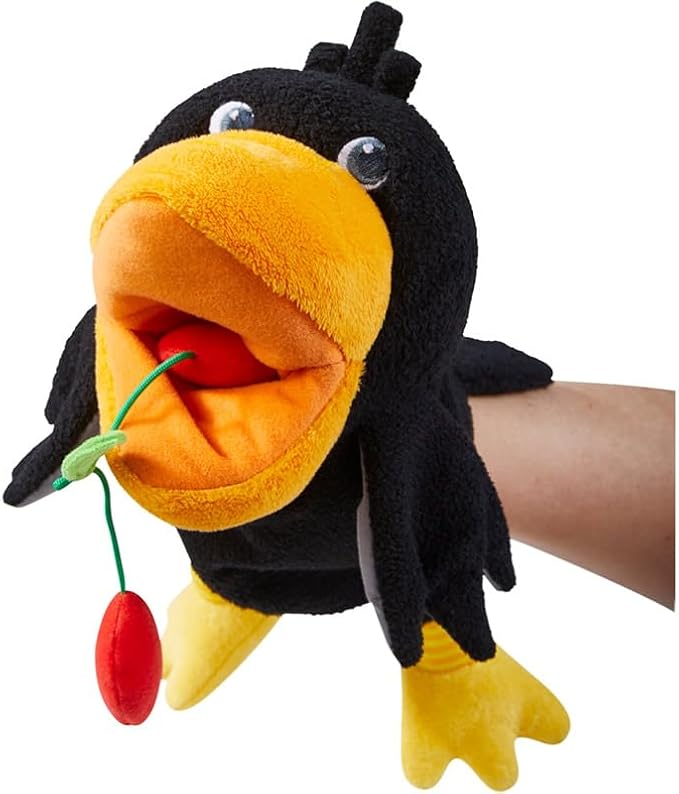 HABA Theo The Raven Hand Puppet - Interactive Puppet Show Toy with Cherries, Pretend Play Set and Toddler Toys for 18 Months and Up