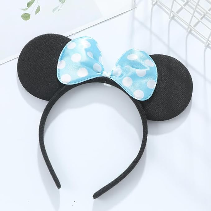 24 Pcs Mouse Costume Deluxe Fabric Ears Headband White Polka Dots Bow Party Headwear Decorations