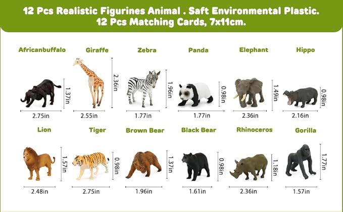 Montessori Animal Match, Miniature Forest Animal Toy Figurines with Matching Cards, Montessori Materials Homeschool Preschool Science Educational Matching Game for Toddler Kids (Zoo)