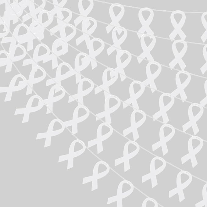 VitalCozy 10 Pcs Ribbon Awareness Banner 13.1 ft Ribbon Garland Cancer Awareness Decor Cancer Free Decorations for Society Events Groups Fundraisers Party Supplies (White)