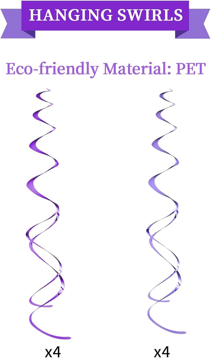 Purple Birthday Decorations Kit - 16-Piece Set with Pre-Strung Happy Birthday Banner, Honeycomb Balls, Garland & Swirls | Purple Theme Party Supplies for Women Girls Kids, Teens Adults
