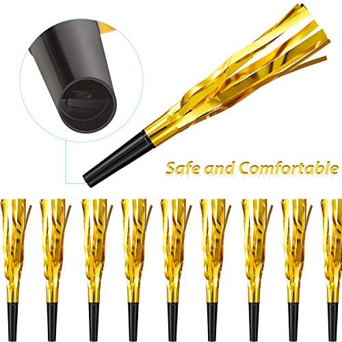 Sumind 48 Pcs Gold Noise Makers Glitter Noise Makers Metallic Fringed Party Blowers for Adults Birthday Graduation Sporting Events 2026 New Years Party Favor Supplies