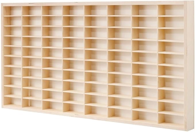 1:64 Scale Toy Car Display Case Organizer Storage, Wooden Wheel Rack Wall Mounted with 80 Compartments, Stylish Diecast Car Display Rack for Toy Car, Collectibles, Figurines (77.5x4x47cm)