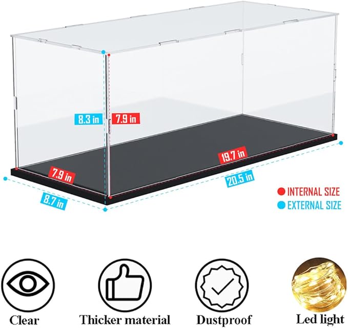Acrylic Display Case Box for 1/12 Scale Model Car, Dustproof Protective Assemble Cover for Lego Fast and Furious Dodge 42111, Batman Batmobile 42127, Display Box for Collectibles (19.7x7.9x7.9inch)