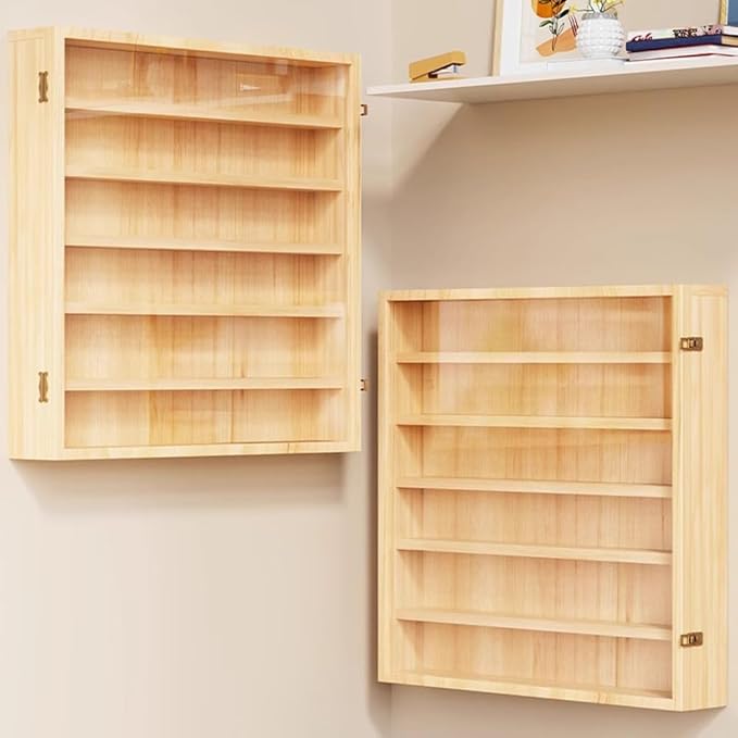Toy Car Display Case Organizer Storage, 6-Story Solid Wood Wall Mounted Figurine Collection Box with Acrylic Door, Stylish Diecast Car Display Rack for Toy Car, Collectibles, Figurines (50x66.5x8cm)