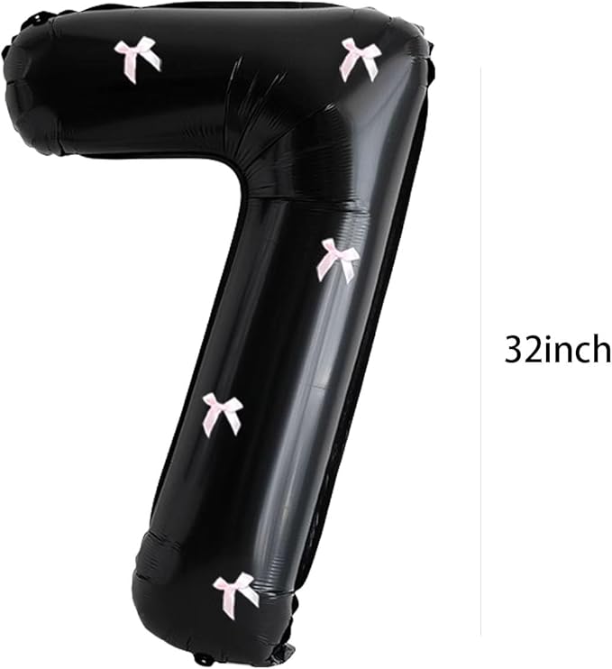 PLAP Birthday Number Balloon Bow Black Party Supplies 32 "Birthday Number Decoration (Black pink number 7)