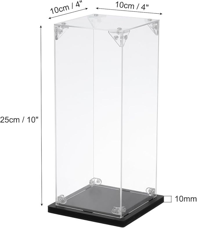 MECCANIXITY Acrylic Display Case, 4''x4''x10'' Clear Display Box Assemble Dustproof Display Box Storage Organizer for Collectibles Action Figures