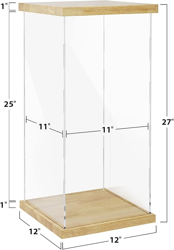 BenchPro Clear Acrylic Display Case for Trophy, Collectibles, Assemble Cube Display Box Stand Dust Proof Protection Showcase for Action Figures Toys. (1" Thick Wood, 27" H x 12" L x 12" D)