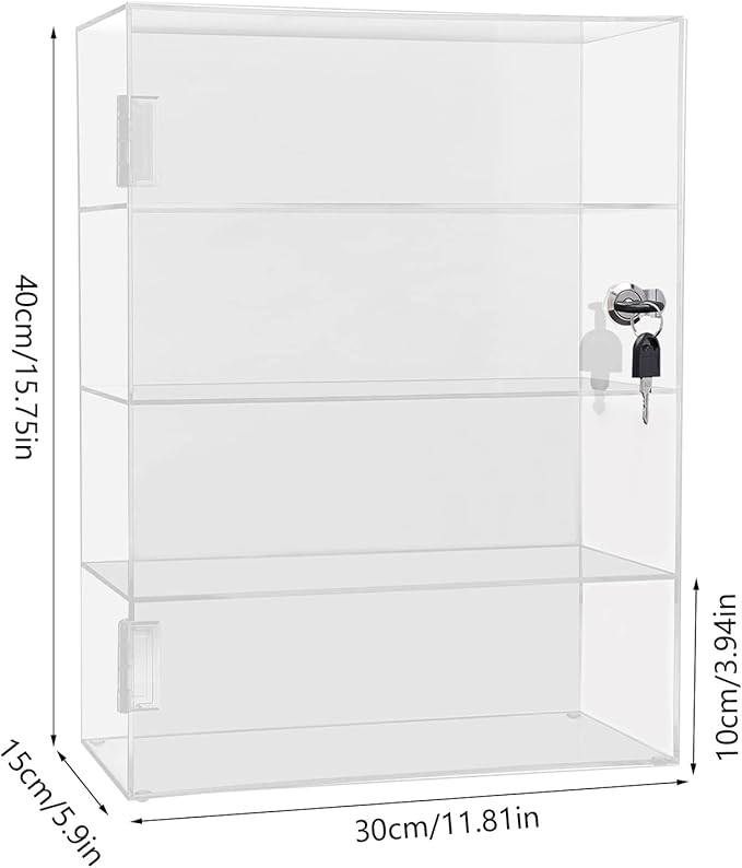 Clear Acrylic Display Case, 4 Layer Transparent Countertop Showcase for Mini Pop Figures, Display Showcase with Lock, Acrylic Display Box Display Cabinet for Toy Collectibles Stone Rock