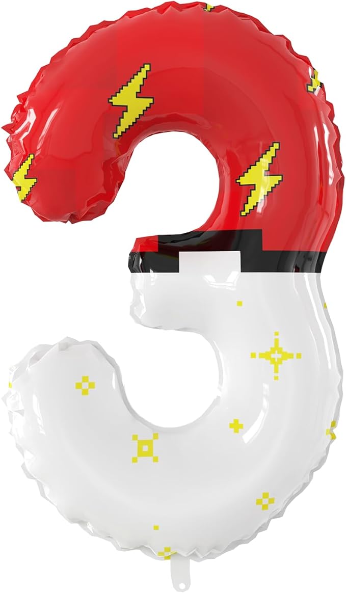 40 Inch Giant Red and White Cartoon Theme Number Foil Balloons - Large Number 3 Balloons Animation for Kids' Birthday Anniversary Party Decorations Supplies (Numbers 0-9 Available)