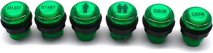 Arcity 6 Pcs/Lot 28mm Arcade LED Push Buttons Illuminated Player 1P 2P Coin Start Select Lit Green with Microswitch for Arcade Machine Games Console Parts 5V
