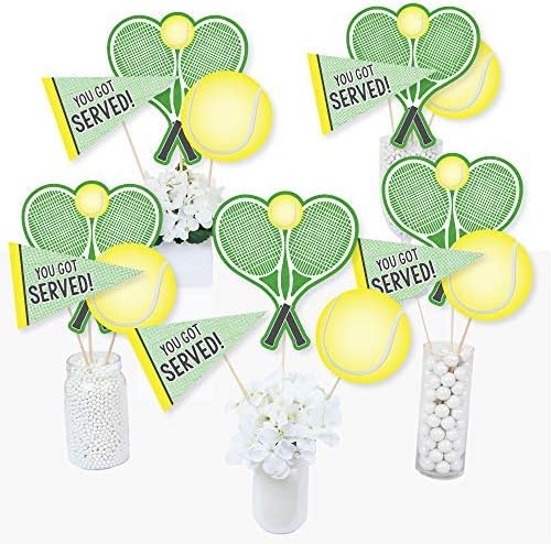Big Dot of Happiness You Got Served - Tennis - Baby Shower or Tennis Ball Birthday Party Centerpiece Sticks - Table Toppers - Set of 15