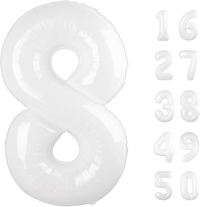 40 Inch Number Balloon White 8 Balloon Party Decorations 8 18 28 80 Giant Jumbo Foil Balloons 80th 88th Men Women for Birthday Anniversary Party Supplies