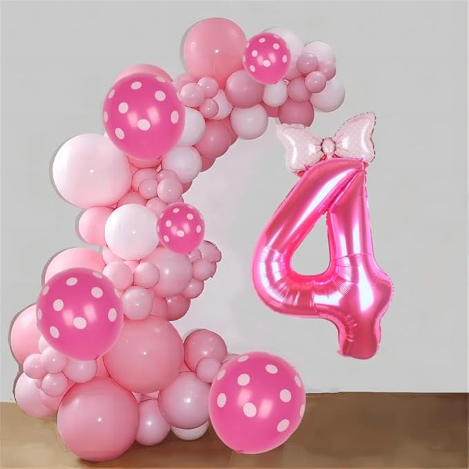 40 Inch Pink Number 4 Balloon with Mini Bow Balloon for Girls 4th Birthday Decorations, Pink Princess Western Cowgirl Theme Birthday Party Decorations Supplies Favors