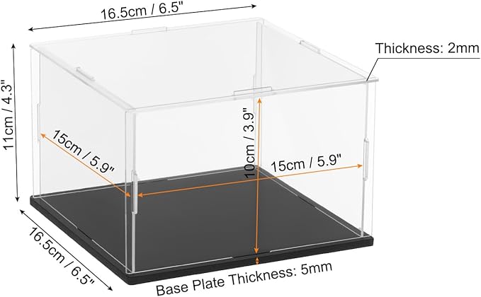 uxcell Acrylic Clear Display Case for Collectibles Self-Assemble Display Boxes with Black Base Dustproof Countertop Storage Box for Collectibles Action Figures, 5.9 x 5.9 x 3.9 Inch