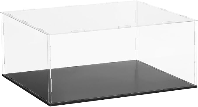 uxcell Acrylic Clear Display Case for Collectibles Self-Assemble Display Clear Boxes with Black Base Dustproof Countertop Storage Box for Collectible Action Figure, 13.8 x 11.8 x 5.9 Inch