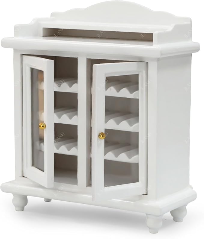 iLAND Dollhouse Furniture Mini Wine Cabinet Dollhouse Kitchen 1 12 Scale Furniture for Miniature Wine Bottles Wooden Doll House Shelf Mini House Décor Realistic Classic
