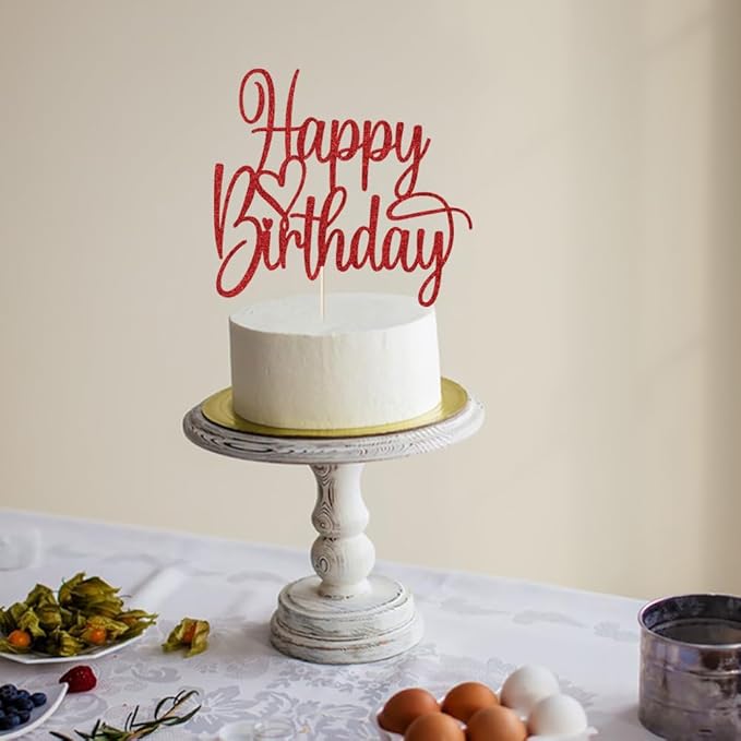 Handmade Glitter Happy Birthday Cake Topper- Fabulous Cake Decoration，Anniversary/Birthday Party Decoration Supplies (red)