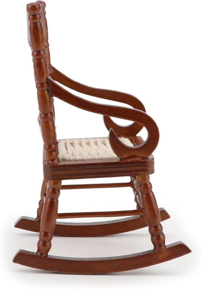 Dollhouse Chairs 2PCS Miniature Rocking Chair 1:12 Scale Wooden FurnitureAccessories Tiny Mini House Home Outdoor Decoration ModelLiving Room Scene Christmas Craft Displays (Brown)
