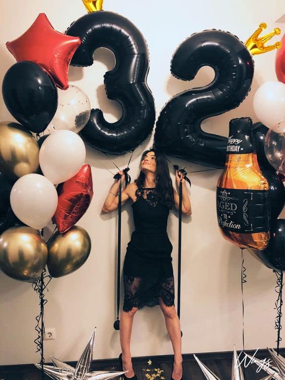 Black 5 Balloon, 40 Inch Number Balloon, Black and Gold Party Supplies, 5th Birthday Balloon Decorations, 5 15 25 35 50 Number Balloons, Number 5 Balloon.