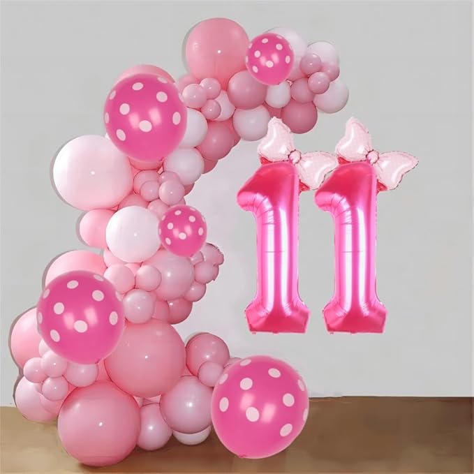 40 Inch Pink Number 11 Balloon with Mini Bow Balloon for Girls 11th Birthday Party Decoration, Pink Princess Western Cowgirl Theme Sweet Eleven Birthday Party Balloons Decorations Supplies Decor