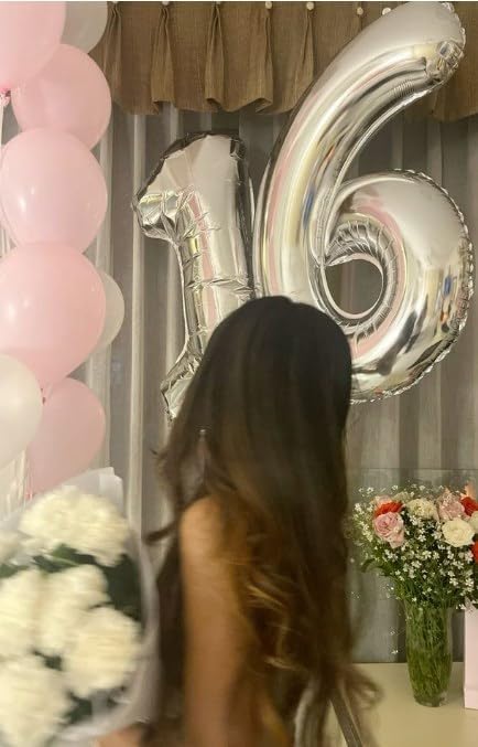 Silver 40 Inch Large Number 5 Birthday Balloon, 2025 Five 5th 15 25 35 50 55 Birthday Celebration Decorations, Foil 5 Mylar Helium Number 5 Balloons Girl Boy Anniversary Party Supplies