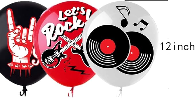 Rock and Roll Party Decoration Balloons 12'' Latex Balloons for Music Theme Party Decorations 1950's Birthday Party Supplies 50s 60s Rock Party Favors