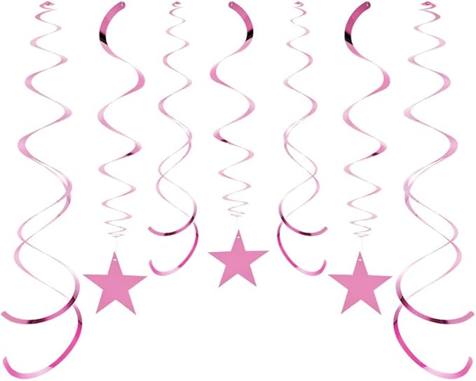 Star Party Hanging Swirls, 30 PCS, Pink Foil Ceiling Party Favors for Birthday Decorations, BabyShower,Graduation,Wedding