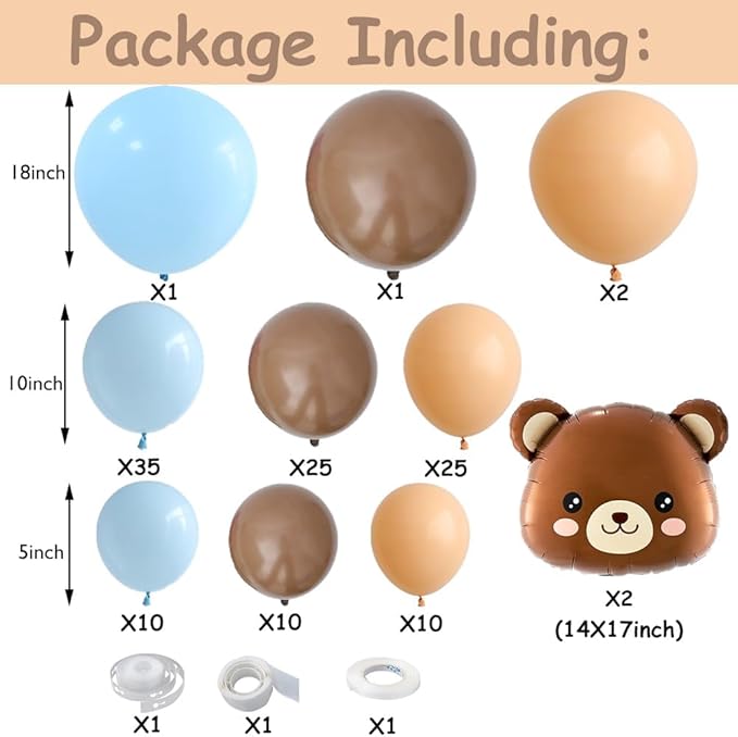 Bear Balloon Garland Arch Kit 121pcs Brown and Blue Balloons with Bear Foil Balloons for We Can Bearly Waits Theme Baby Shower Birthday Party Decorations