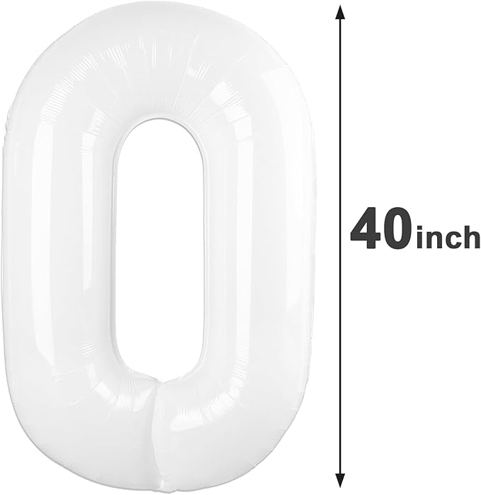 White Helium Number Balloon 40 Inch, Giant Foil White Number 0 Birthday Balloons, Large Numbers 10 20 30 40 50 60 70 80 90 100 2025, Party Celebration Supplies Decorations