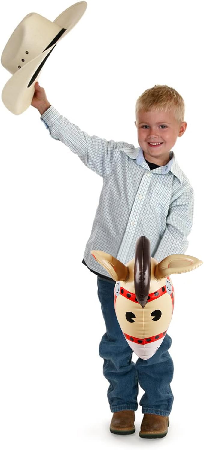 12PCS Inflatable Stick Horse,Blow Up Horse Head on Stick Pony Costume Western Cowboy Cowgirl Baby Shower Birthday Party Decorations Halloween Supplies Favors Props, 38 Inches (Multicolor)